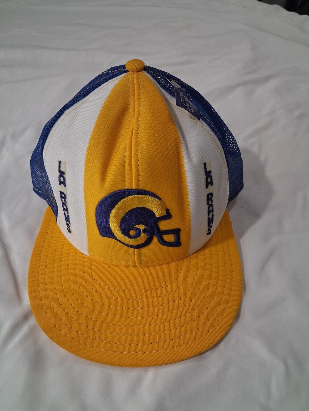 Vintage Los Angeles Rams AJD Snapback NFL Royal Blue Yellow Mesh Trucker Hat
